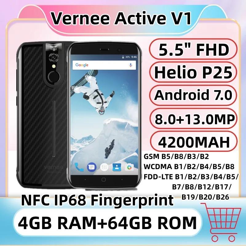 Vernee Active V1 NFC IP68 Ʈ, 5.5 ġ ȵ̵ 7.0, MTK6757 Ÿھ, 4GB RAM, 64GB ROM, 13.0MP , 4G ޴